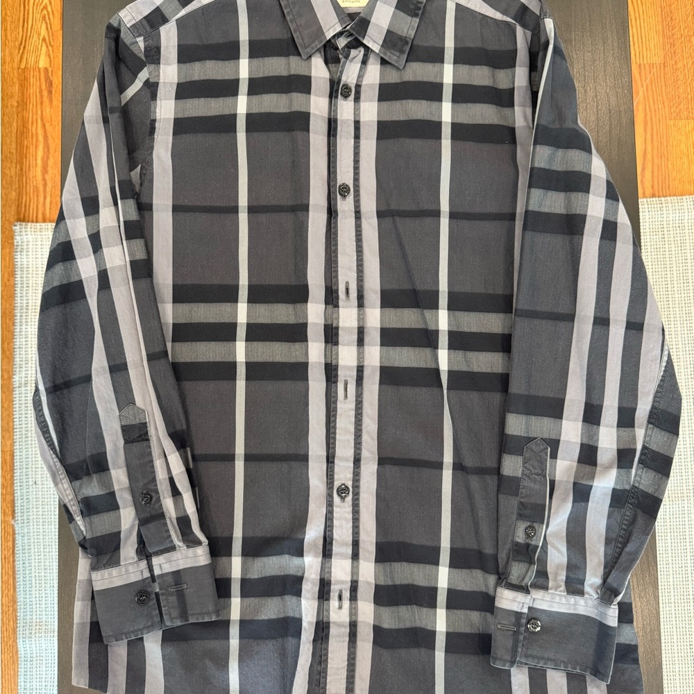 Burberry Brit Men's S Grey Nova Check Button Down Long Sleeve Shirt